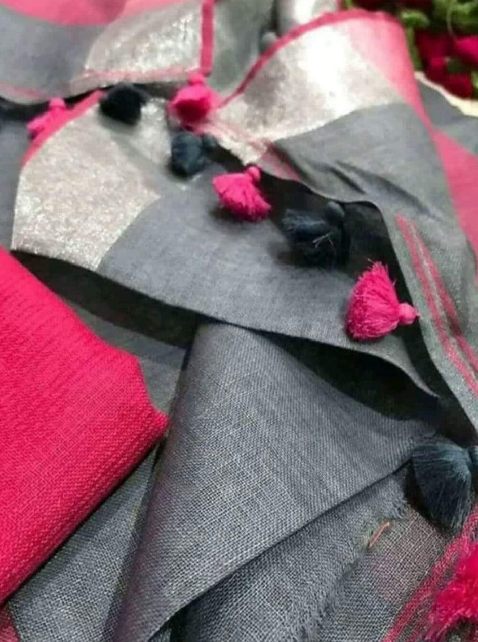 grey linen saree