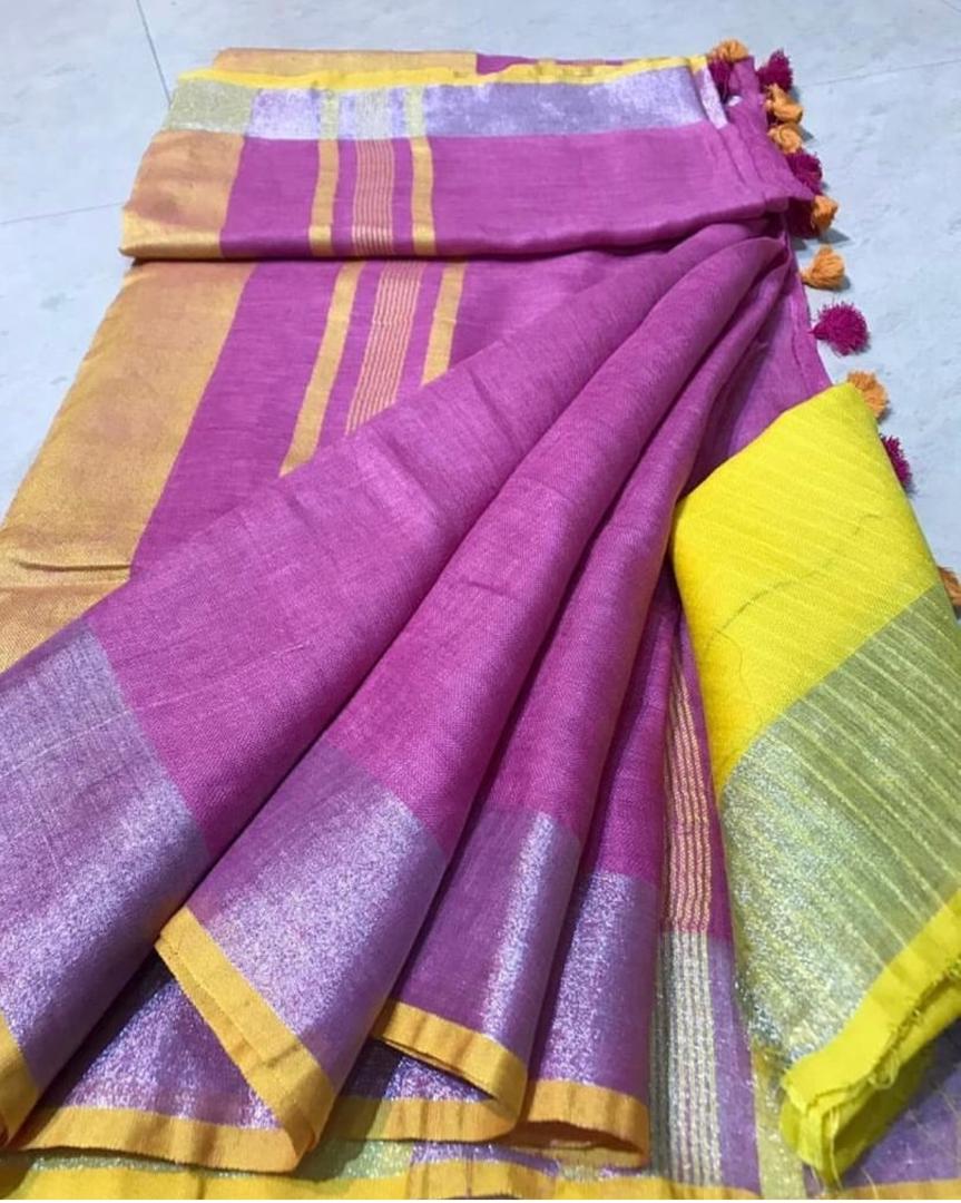 purplish pink linen saree
