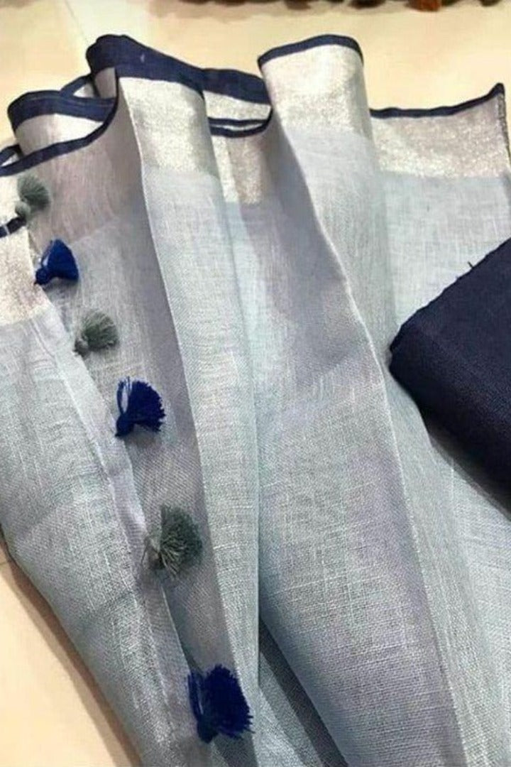 Handwoven Pure Linen Saree