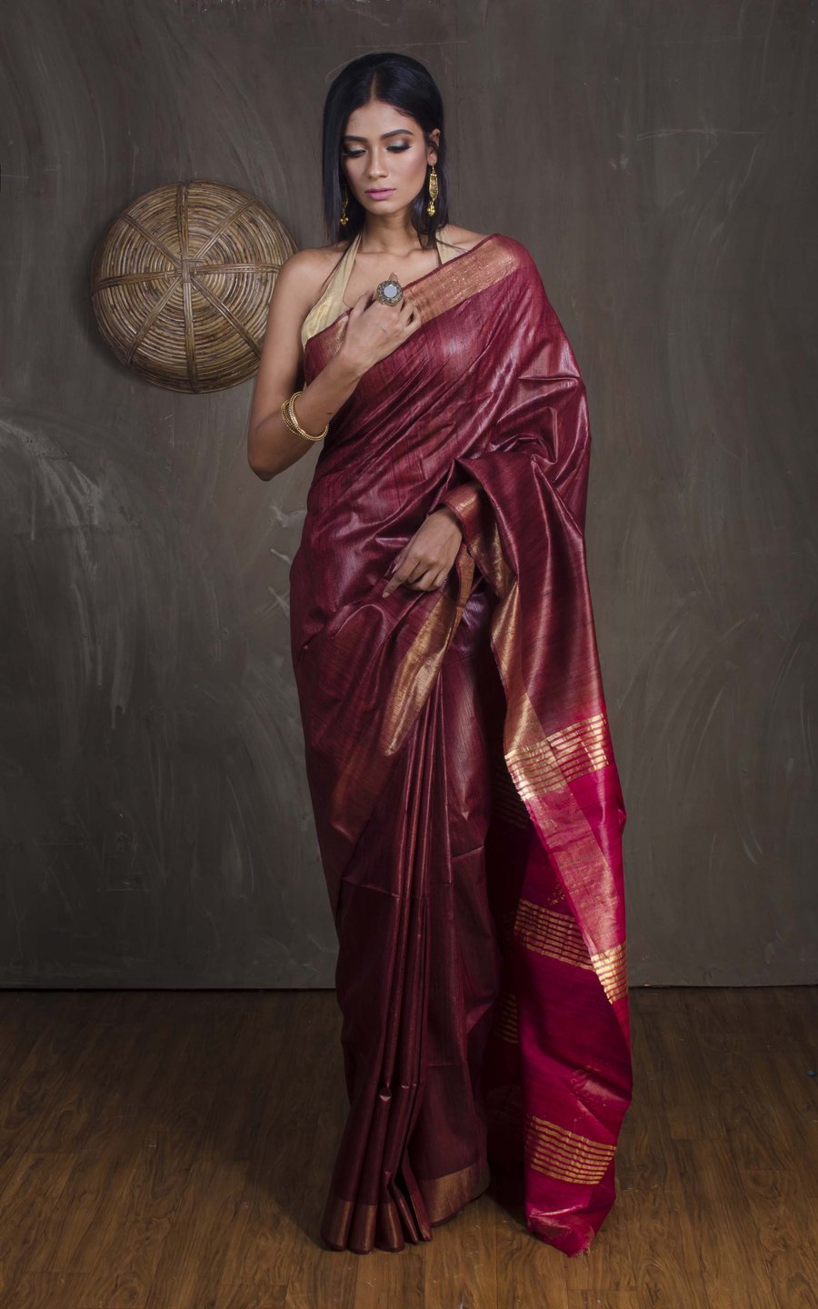 handloom tussar ghicha tie dye saree