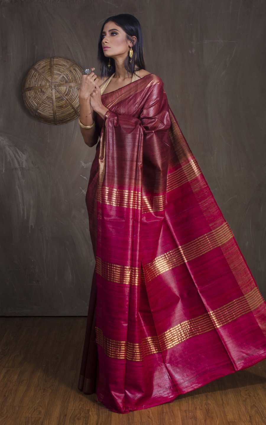 handloom tussar ghicha tie dye saree