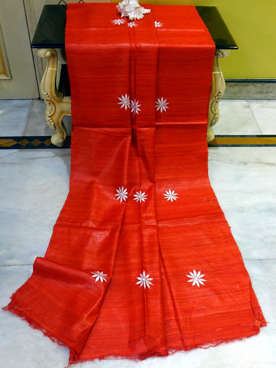 Tussar Ghicha Embroidered Saree - linenworldonline.in