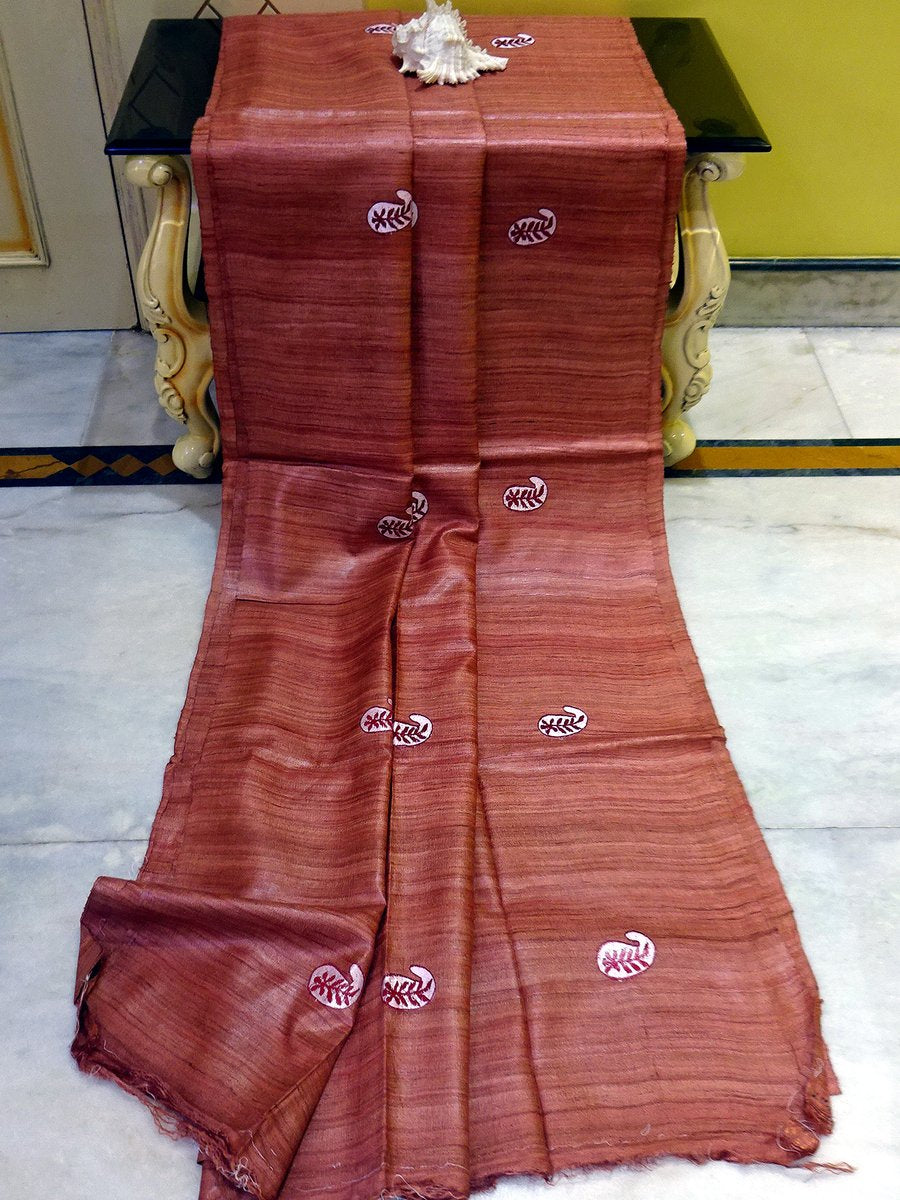 Tussar Ghicha Embroidered Saree - linenworldonline.in