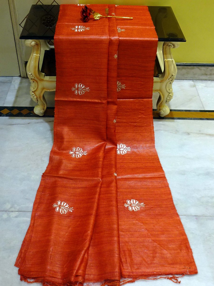 Tussar Ghicha Embroidered Saree - linenworldonline.in