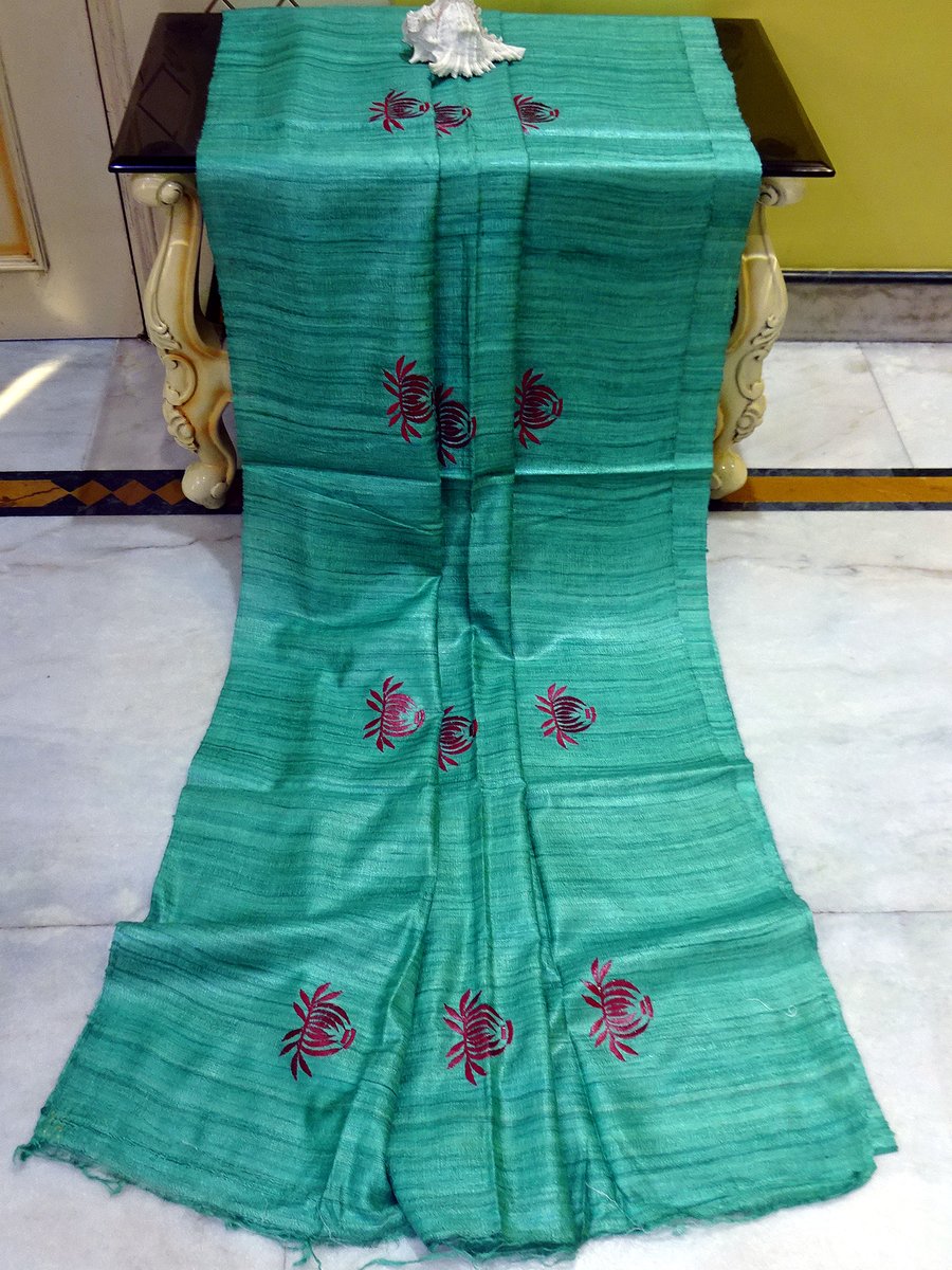 Tussar Ghicha Embroidered Saree - linenworldonline.in