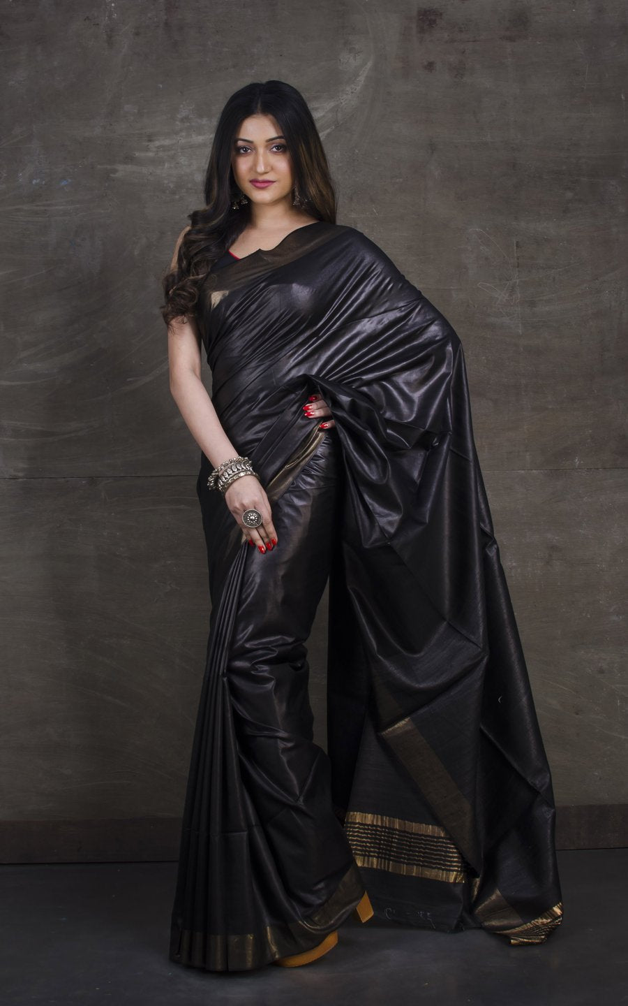 handloom tussar staple saree with ghicha pallu