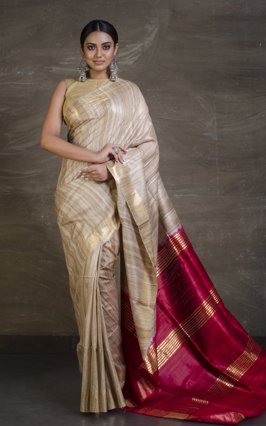 handloom tussar ghicha tie dye saree