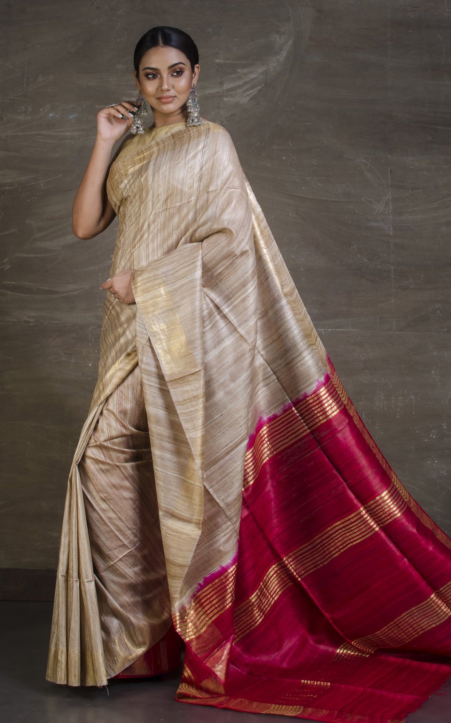 handloom tussar ghicha tie dye saree