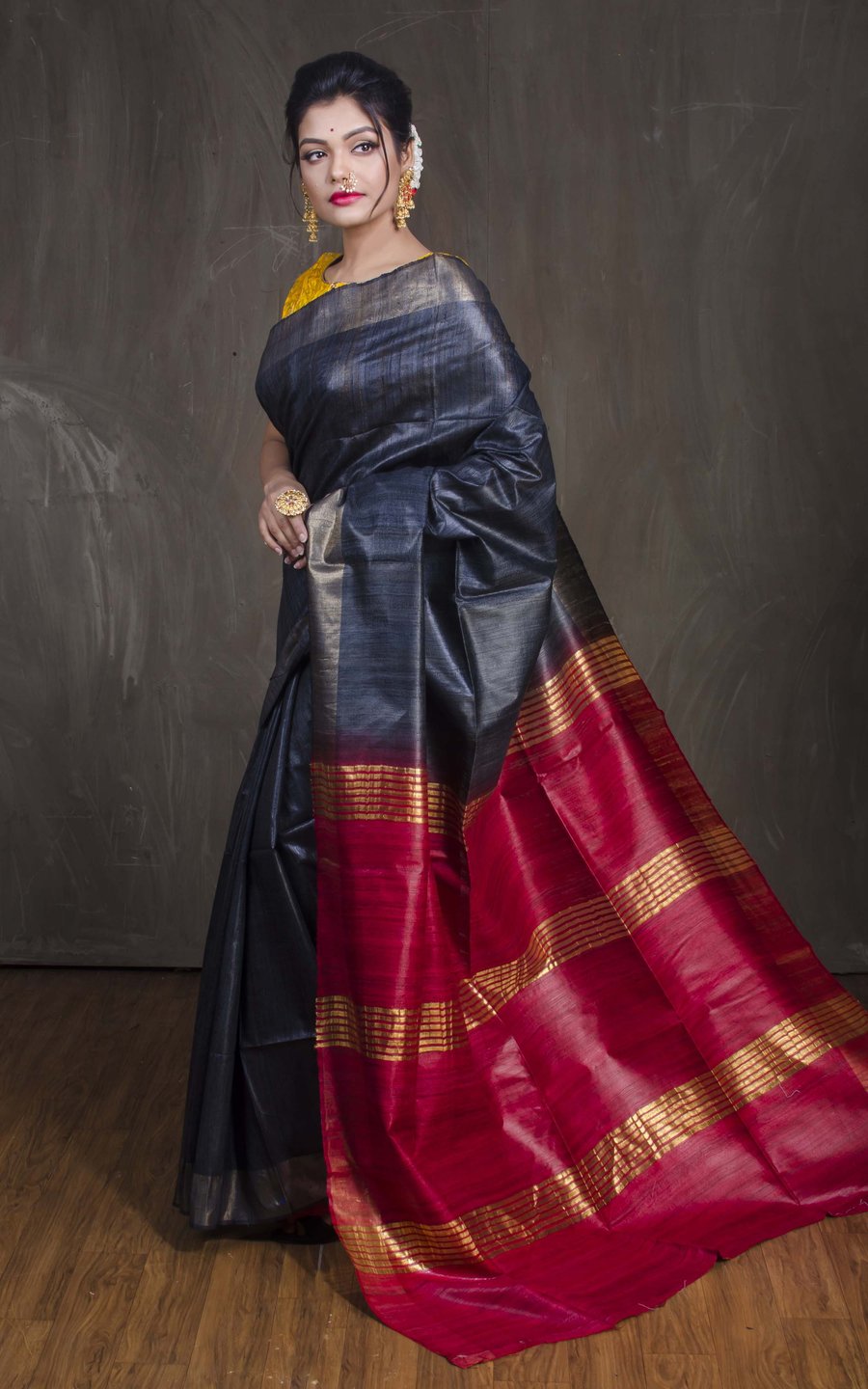 handloom tussar ghicha tie dye saree