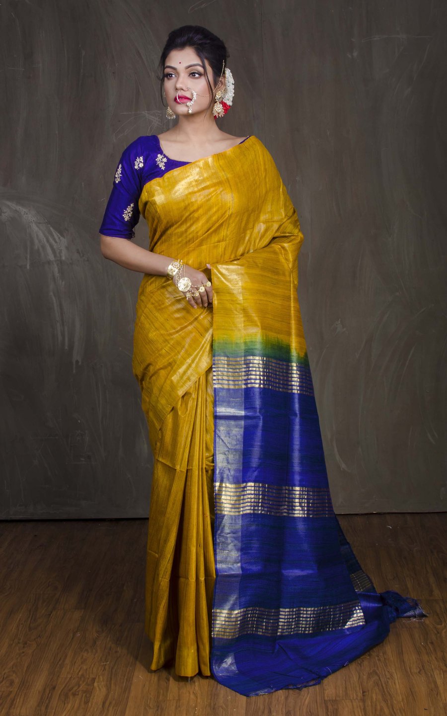handloom tussar ghicha tie dye saree