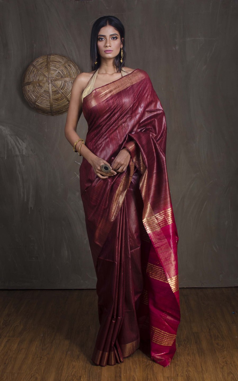 handloom tussar ghicha tie dye saree