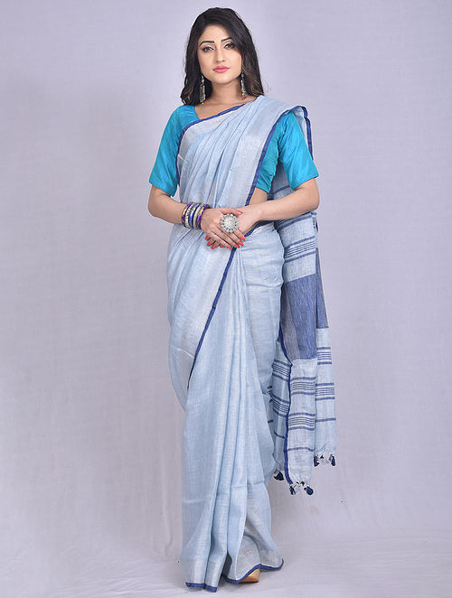 light blue pure linen saree
