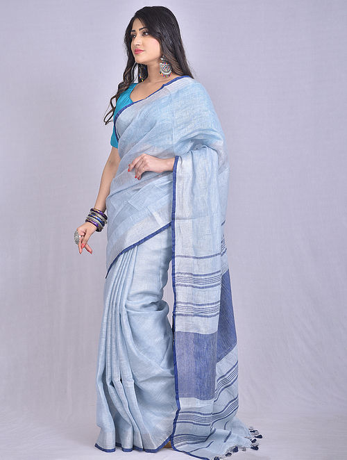 light blue pure linen saree