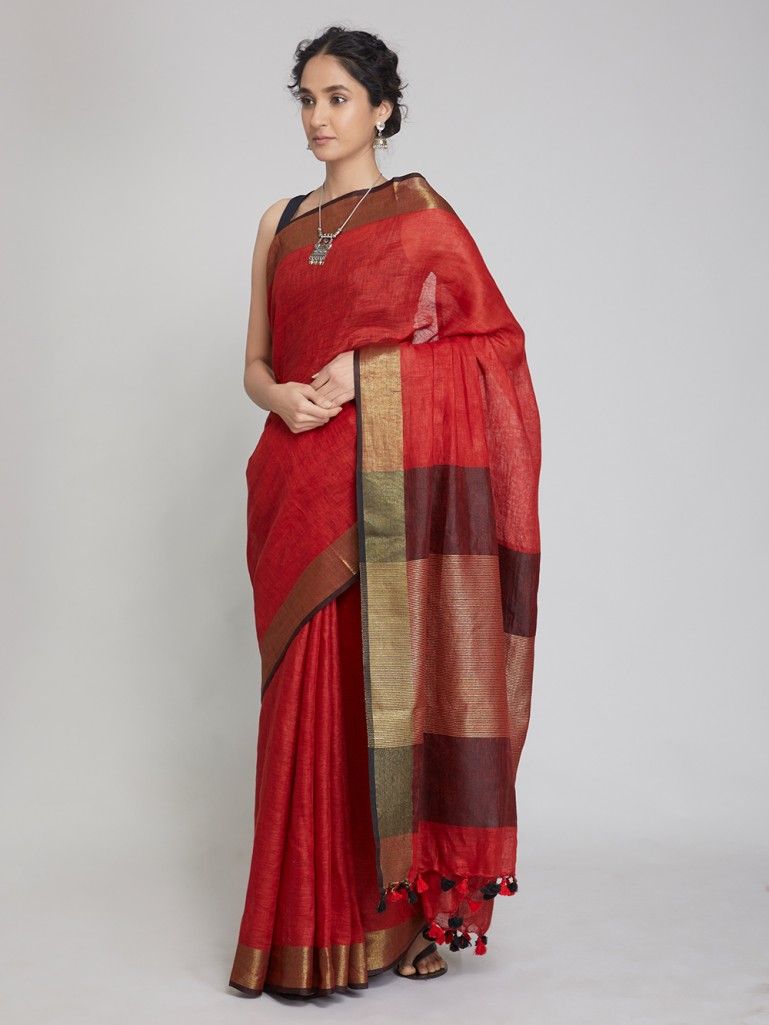 Handwoven Pure Linen Saree