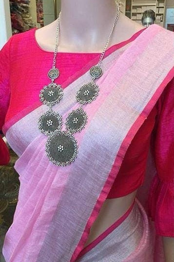 pink linen saree - linenworldonline.in