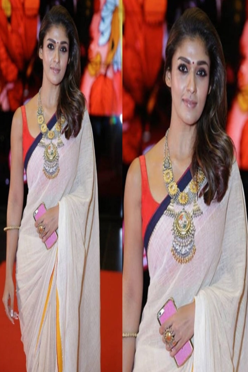 nayanthara in cream handwoven pure linen saree - linenworldonline.in