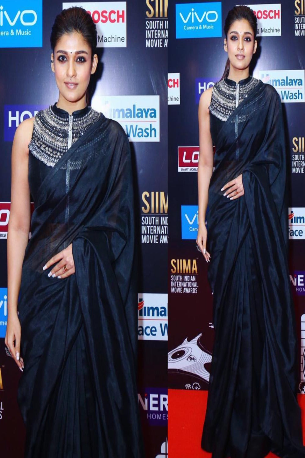 nayanthara in black handloom linen saree - linenworldonline.in