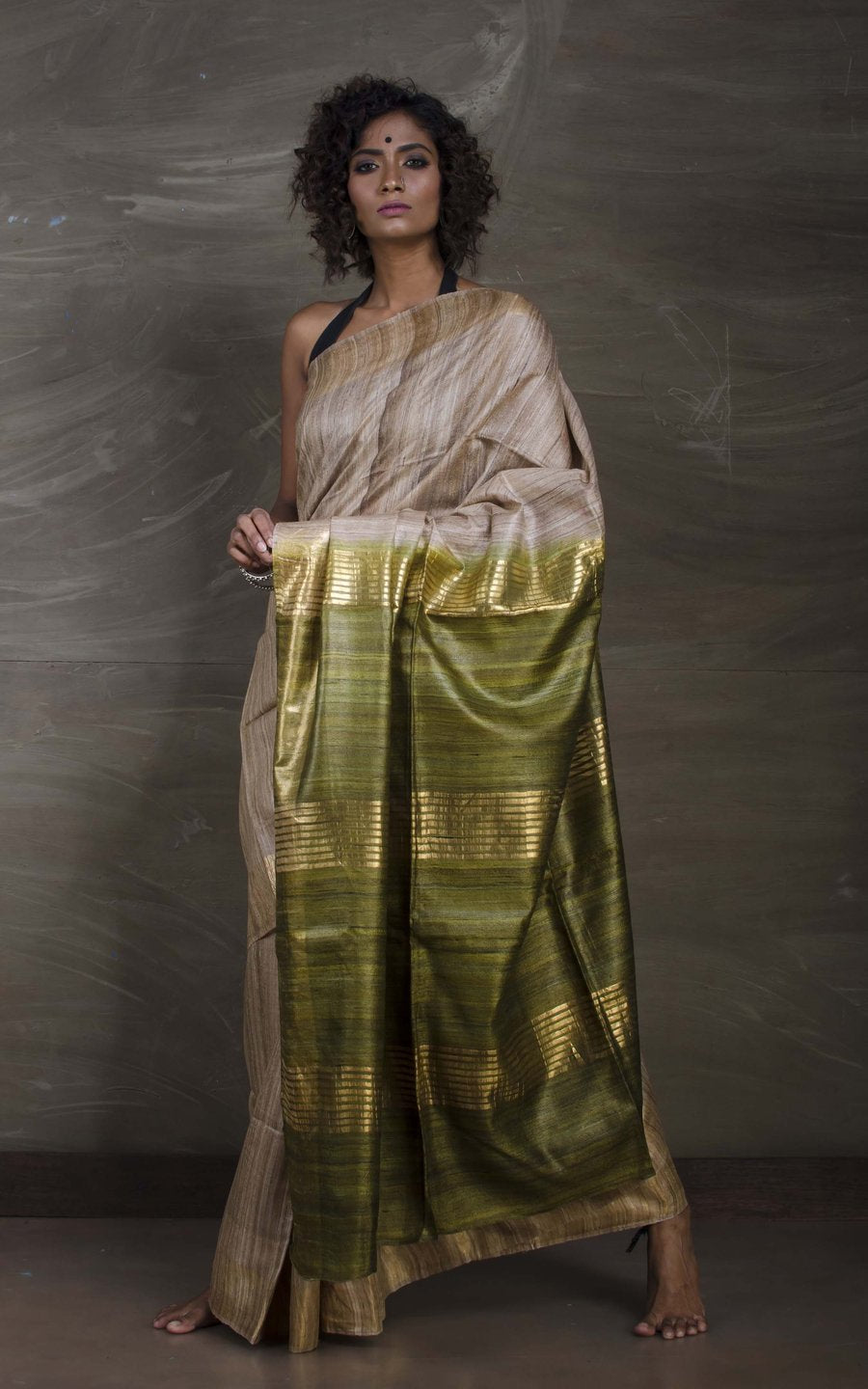 handloom tussar ghicha tie dye saree