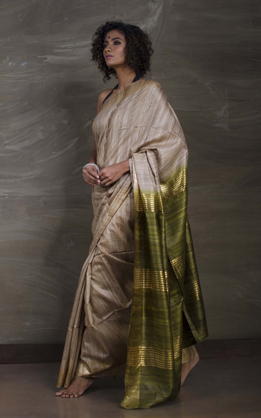 handloom tussar ghicha tie dye saree