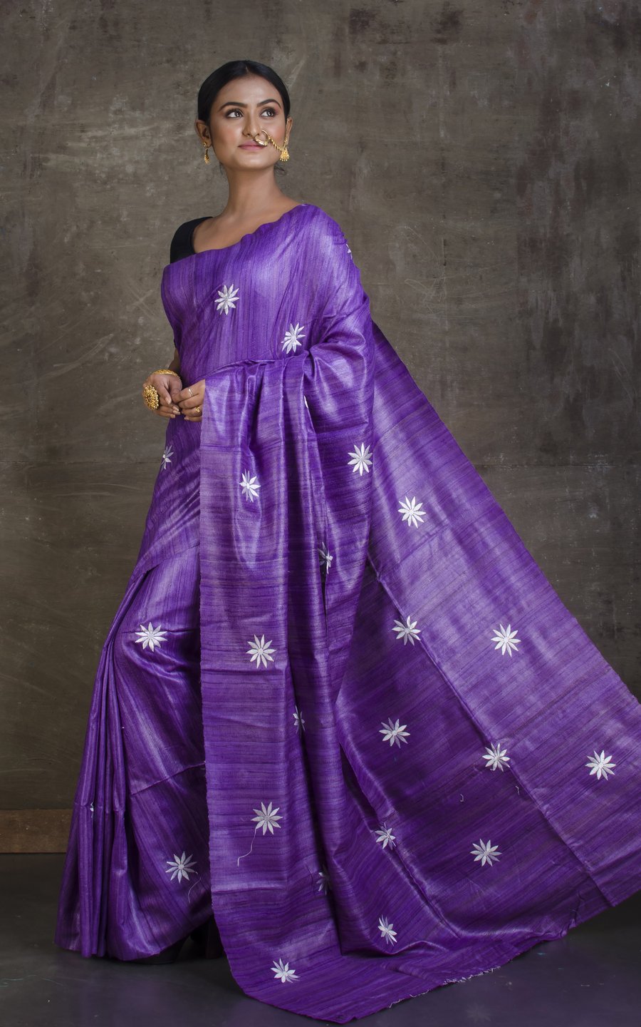 Tussar Ghicha Embroidered Saree - linenworldonline.in