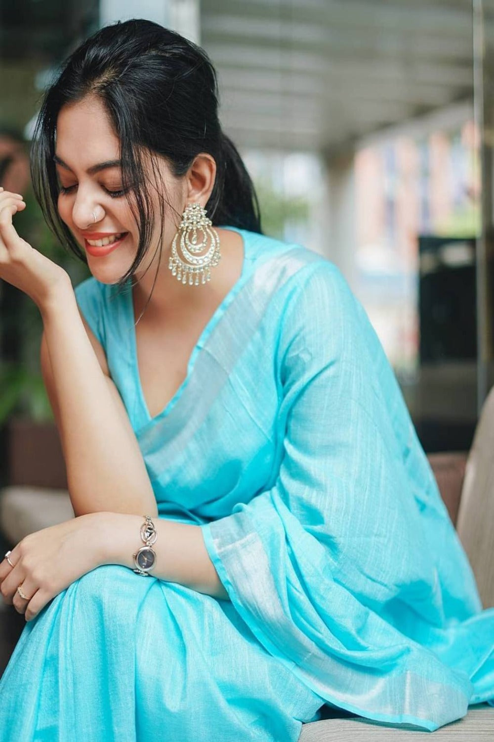 Bollywood actress Ahana Krishna in pure linen saree - Linen World
