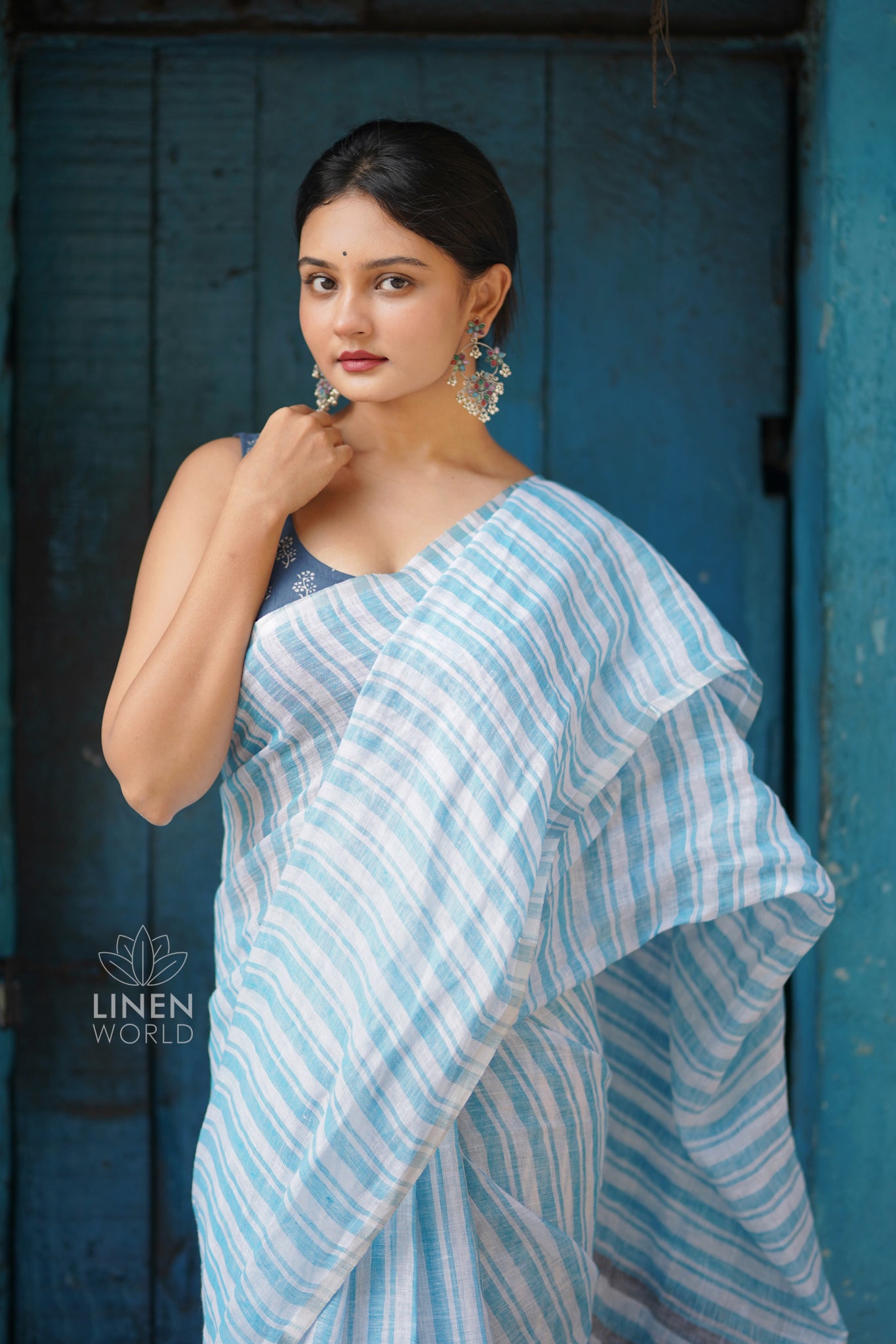 feroza white handloom pure linen saree - linen world