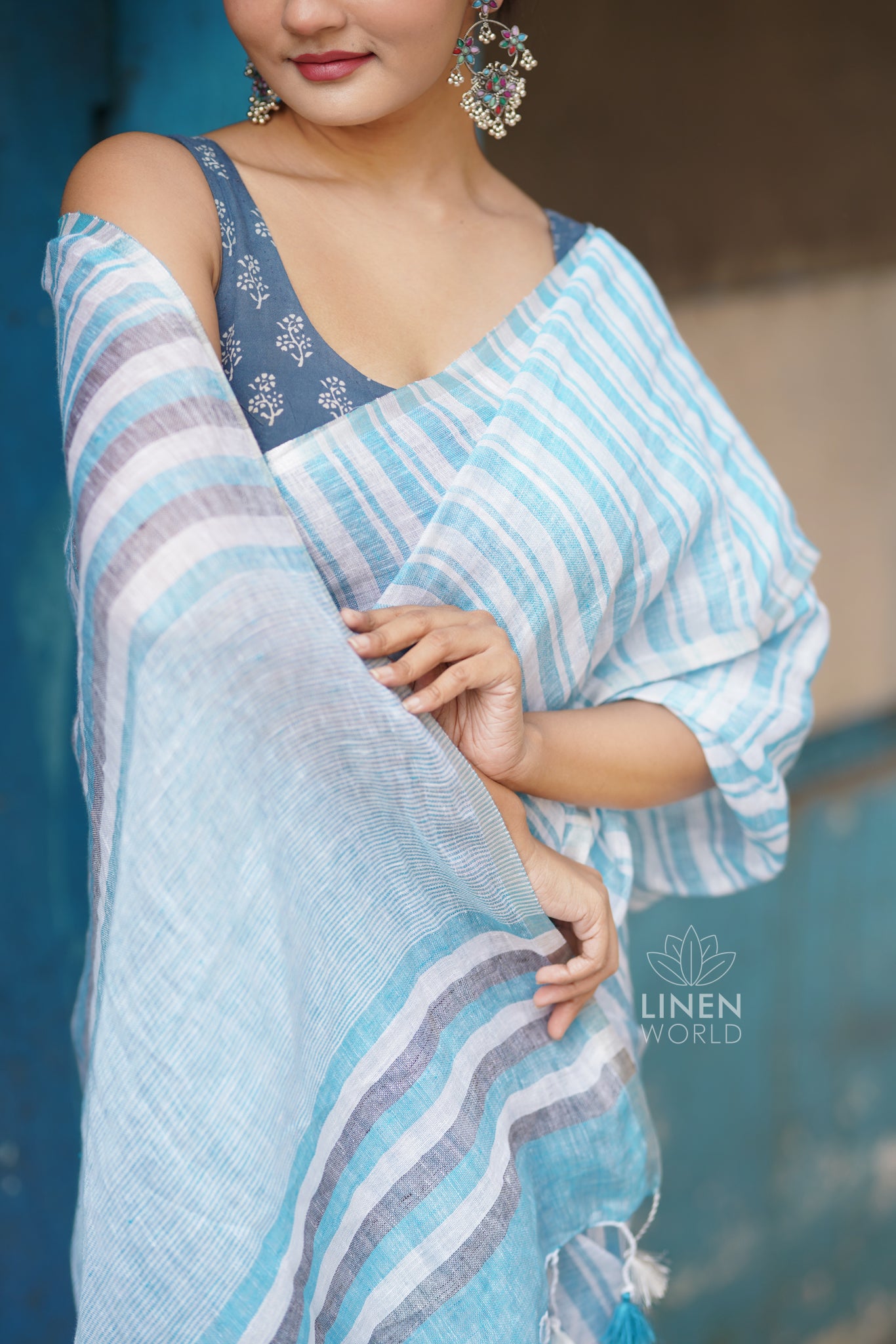 feroza white handloom pure linen saree - linen world