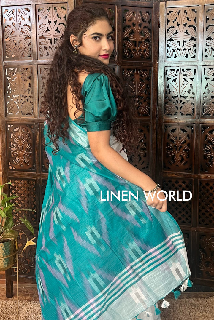 aashvi - white cotton ikat sari - linenworldonline.in