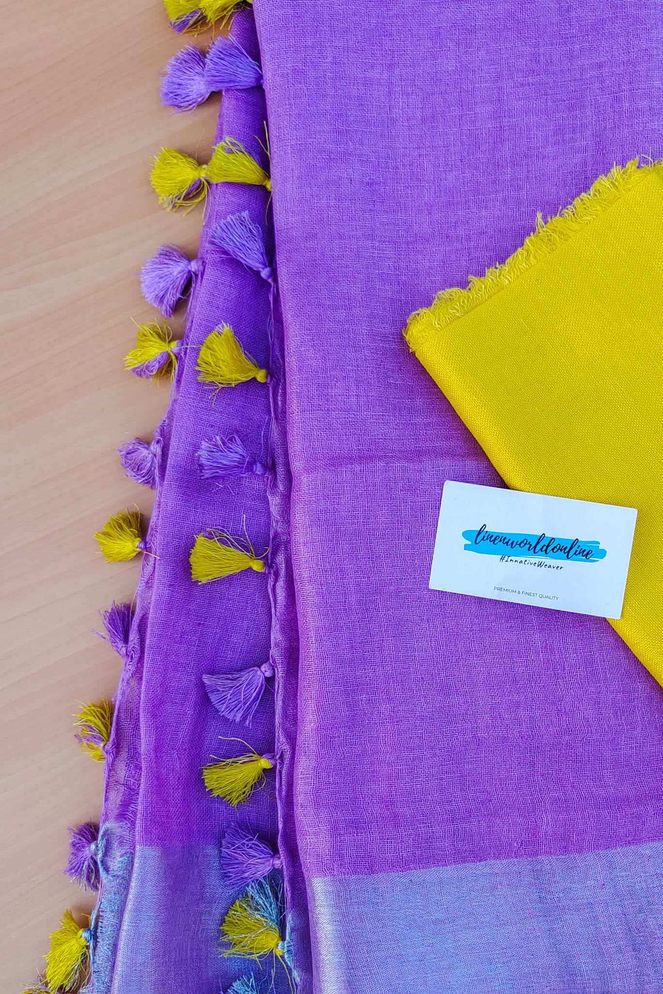 purple pure linen sari - linenworldonline.in