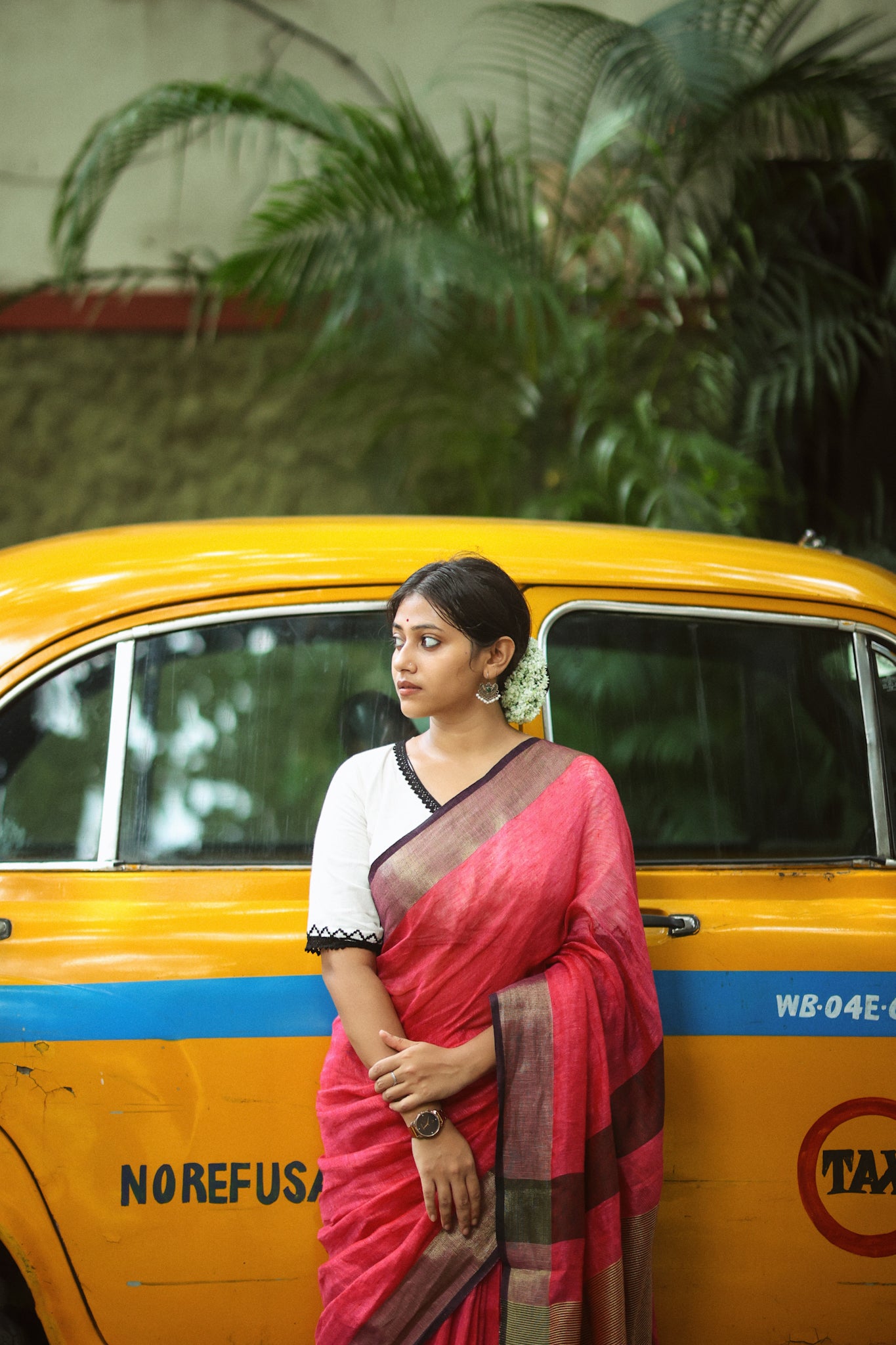 dual tone pink organic linen saree - linenworldonline.in