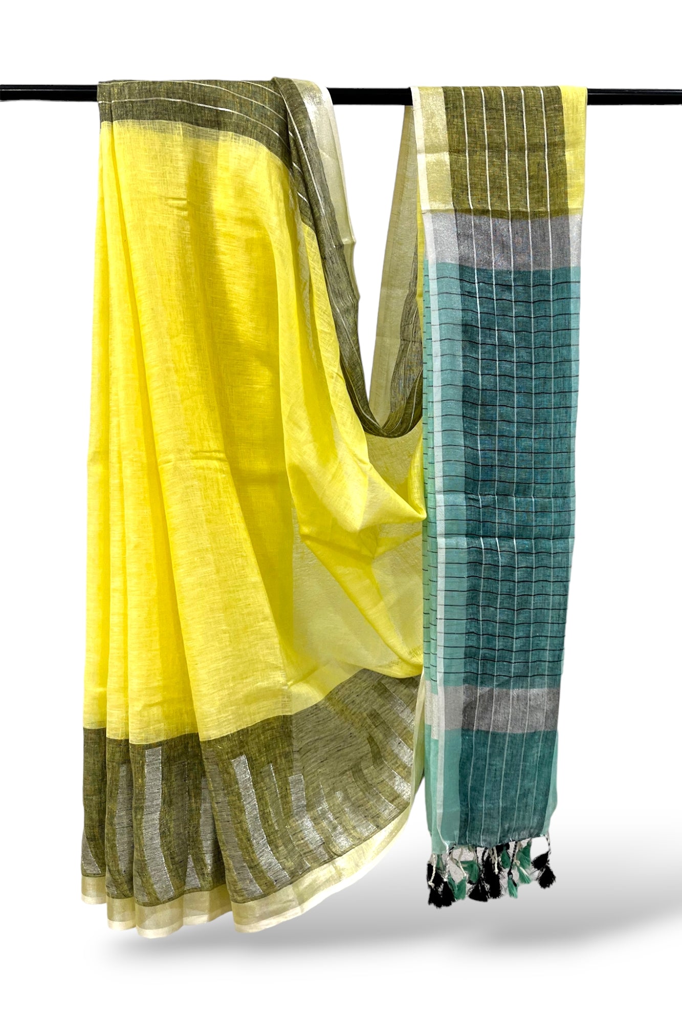 yellow dobby woven pure linen saree - linenworldonline.in