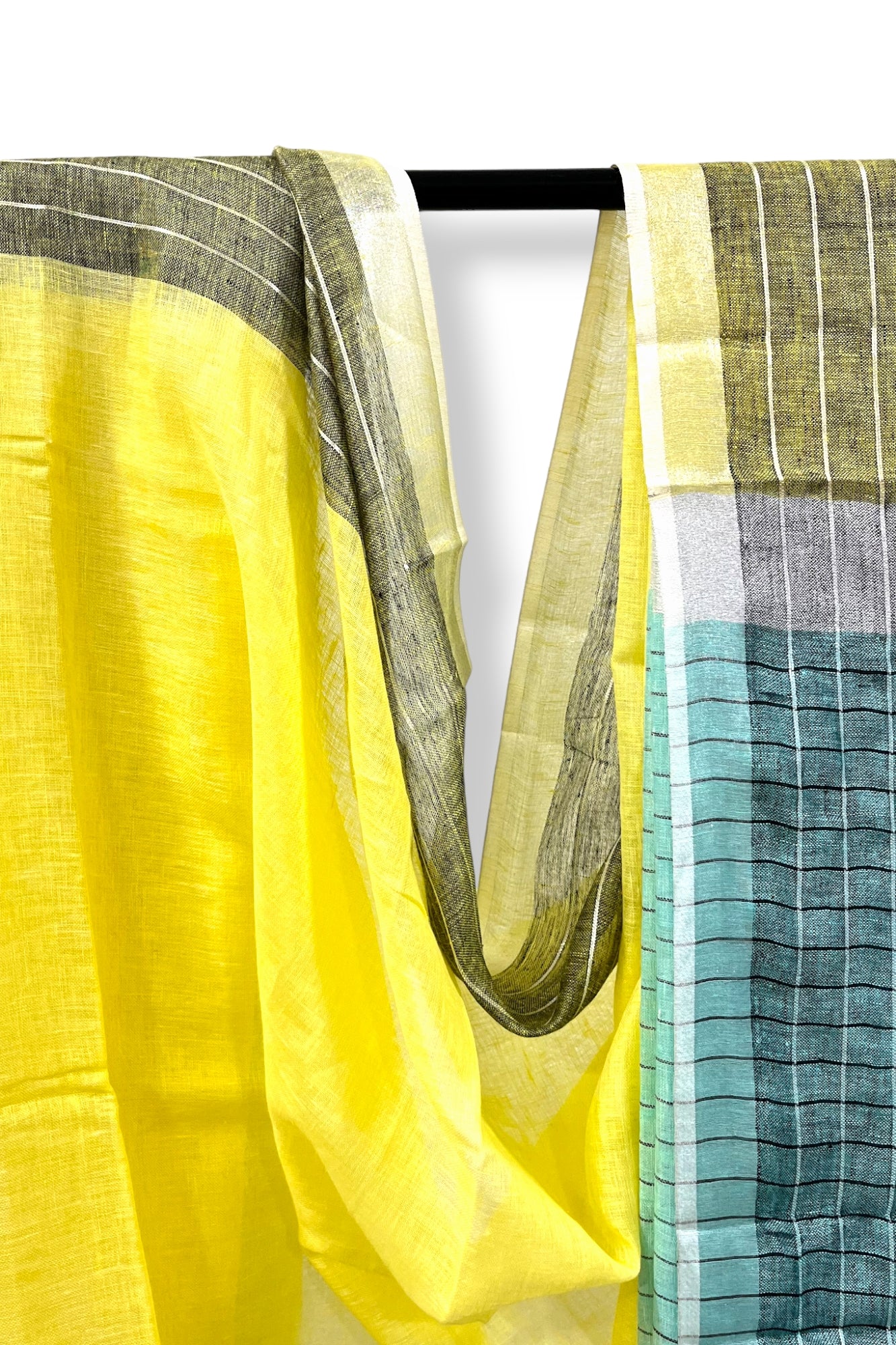 yellow dobby woven pure linen saree - linenworldonline.in