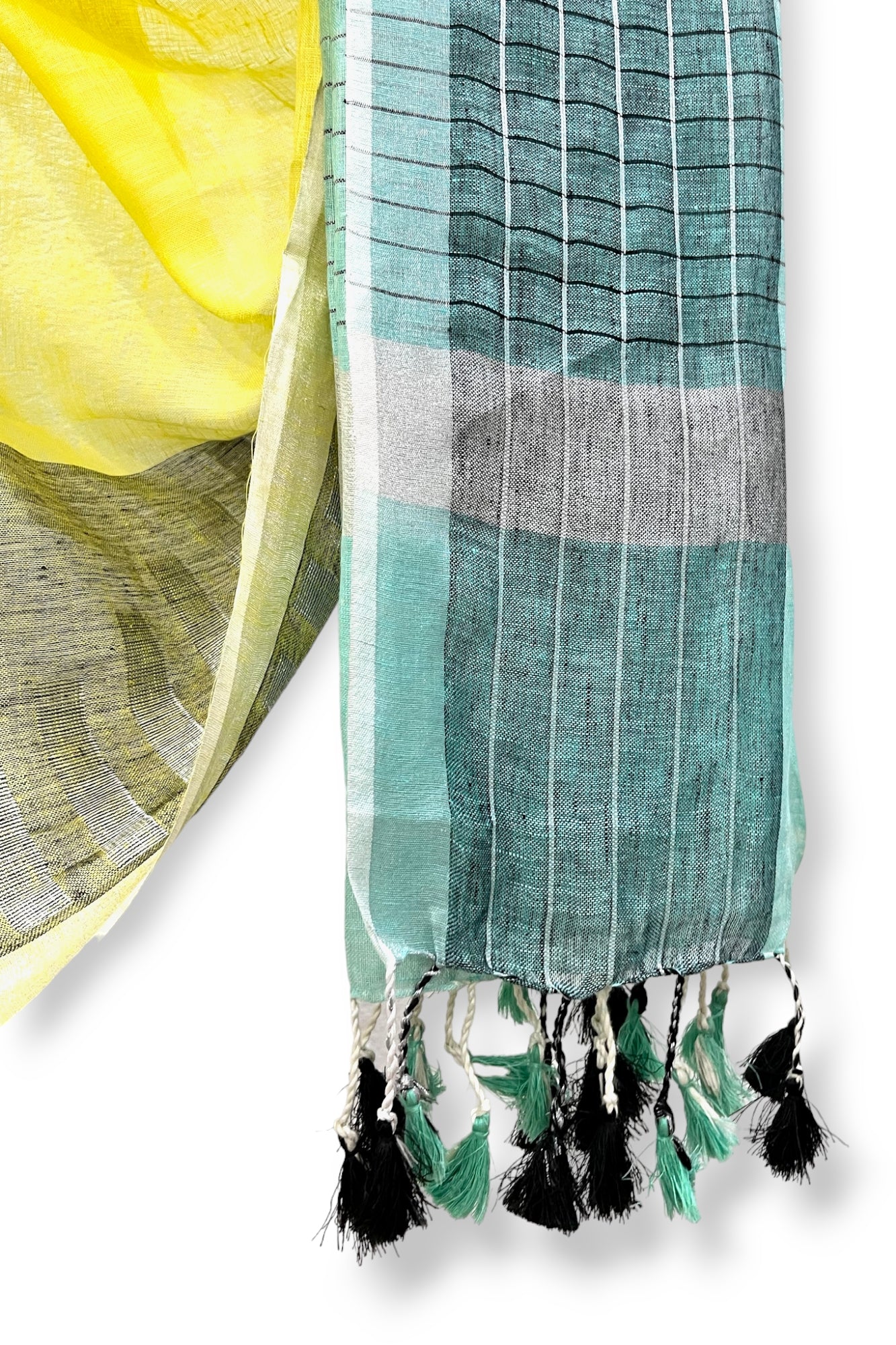 yellow dobby woven pure linen saree - linenworldonline.in