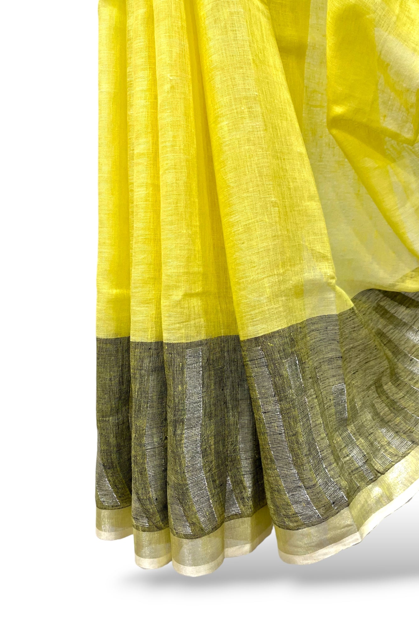 yellow dobby woven pure linen saree - linenworldonline.in