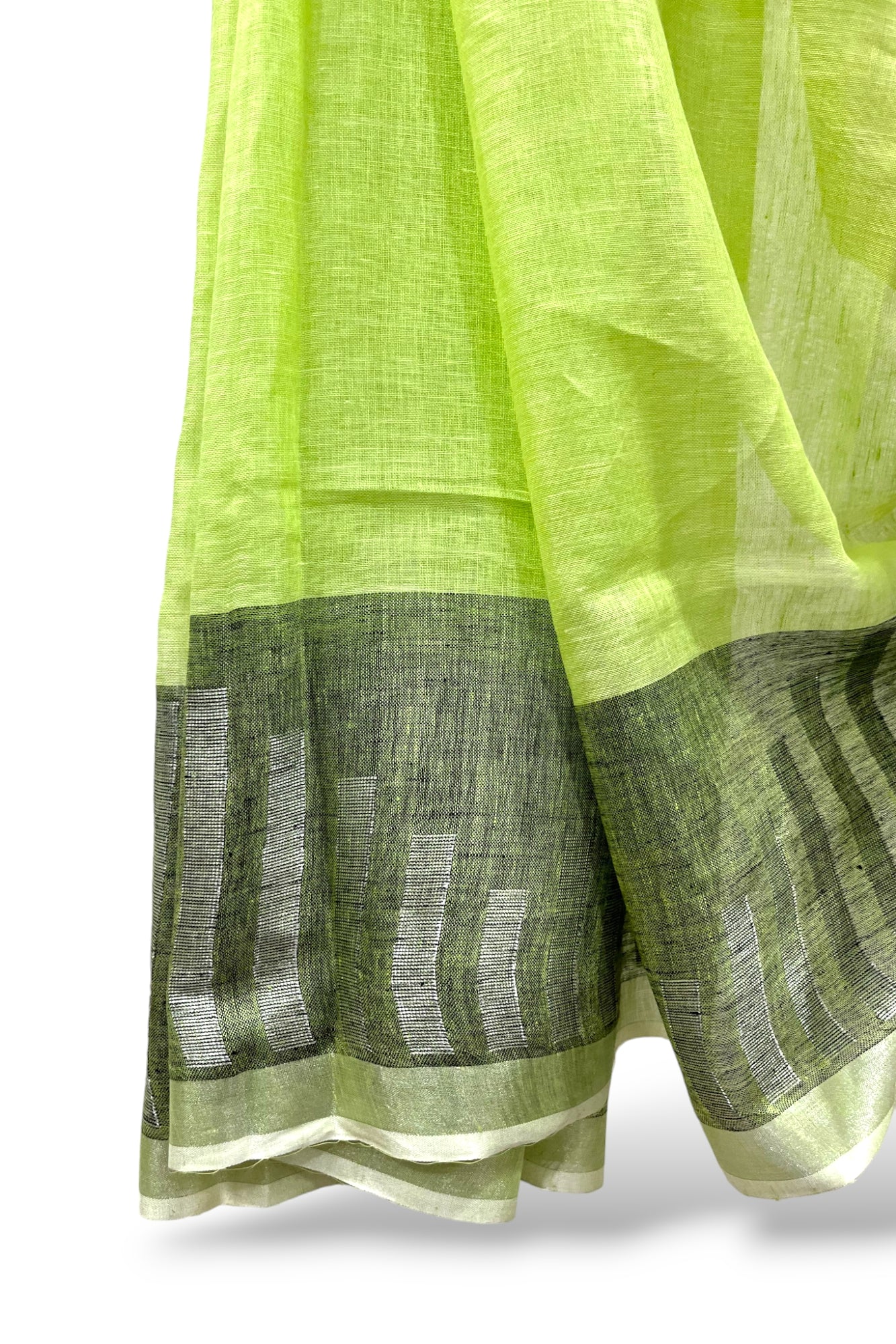 green dobby woven pure linen saree - linenworldonline.in