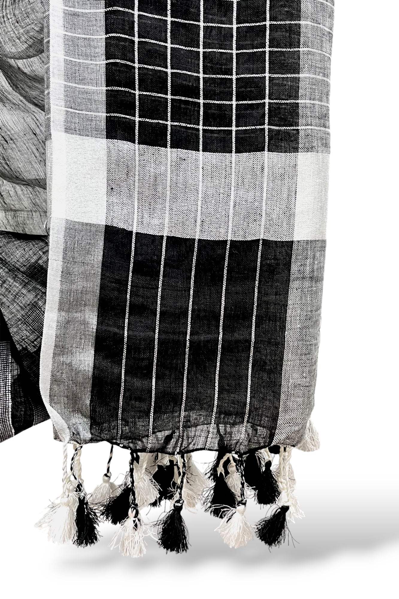 grey dobby woven pure linen saree - linenworldonline.in