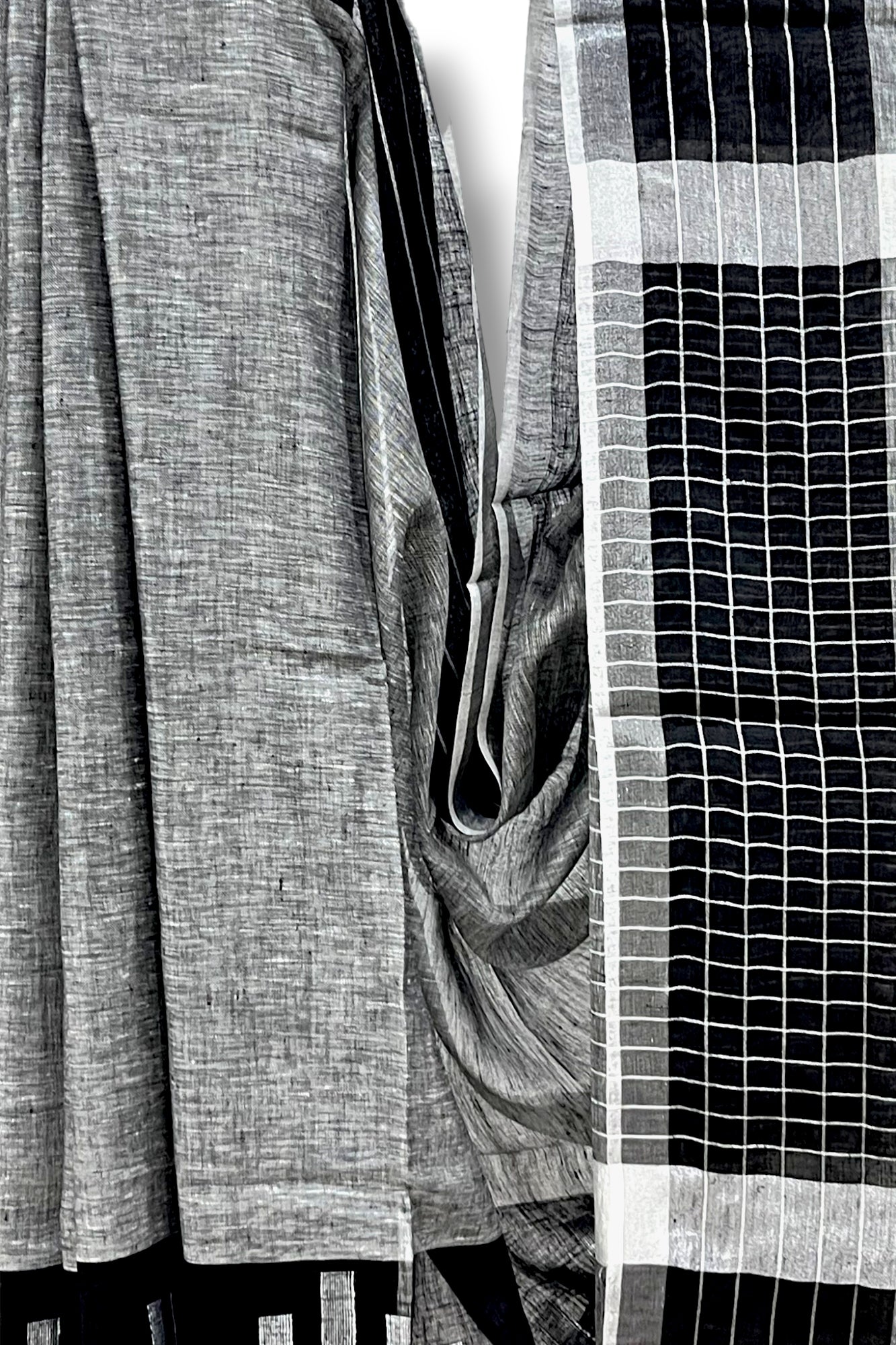 grey dobby woven pure linen saree - linenworldonline.in