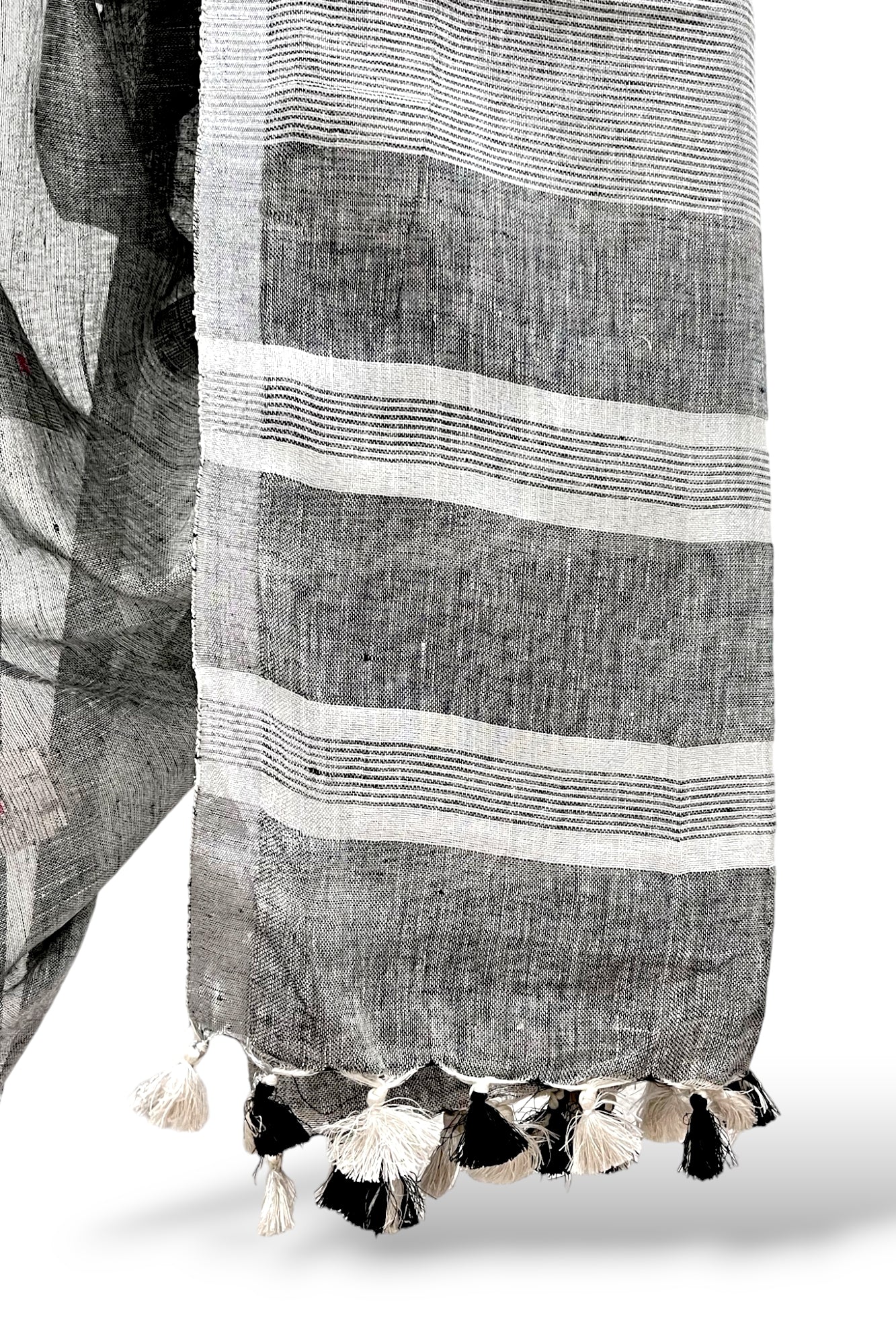 grey dobby woven pure linen saree - linenworldonline.in