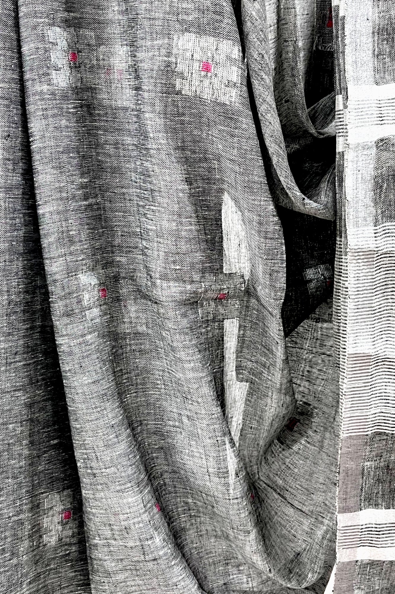 grey dobby woven pure linen saree - linenworldonline.in