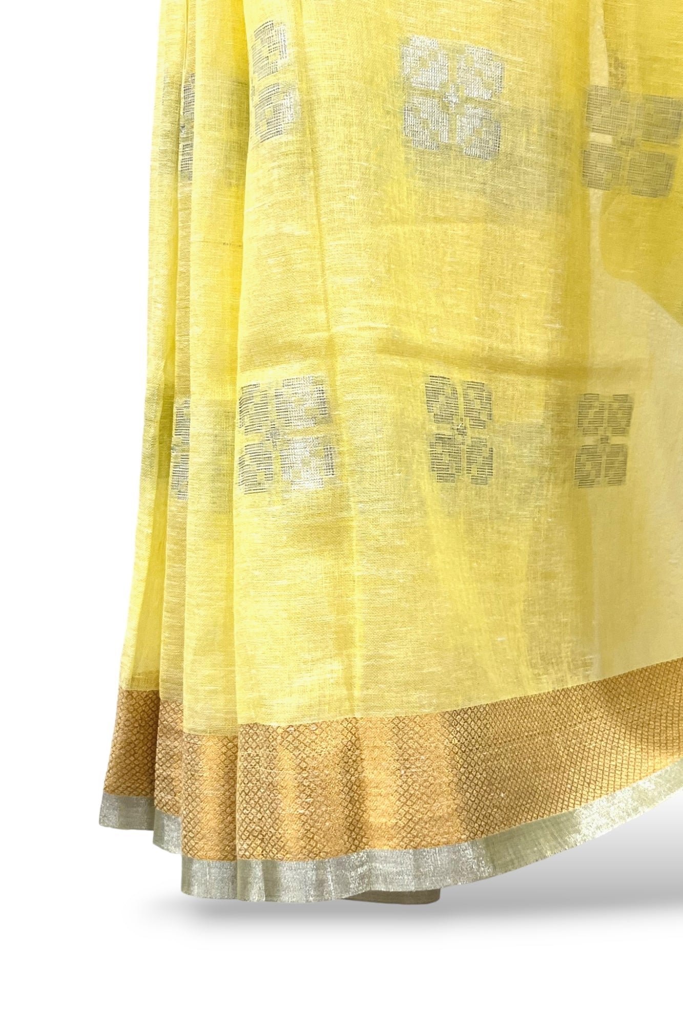 pale yellow dobby woven pure linen saree - linenworldonline.in