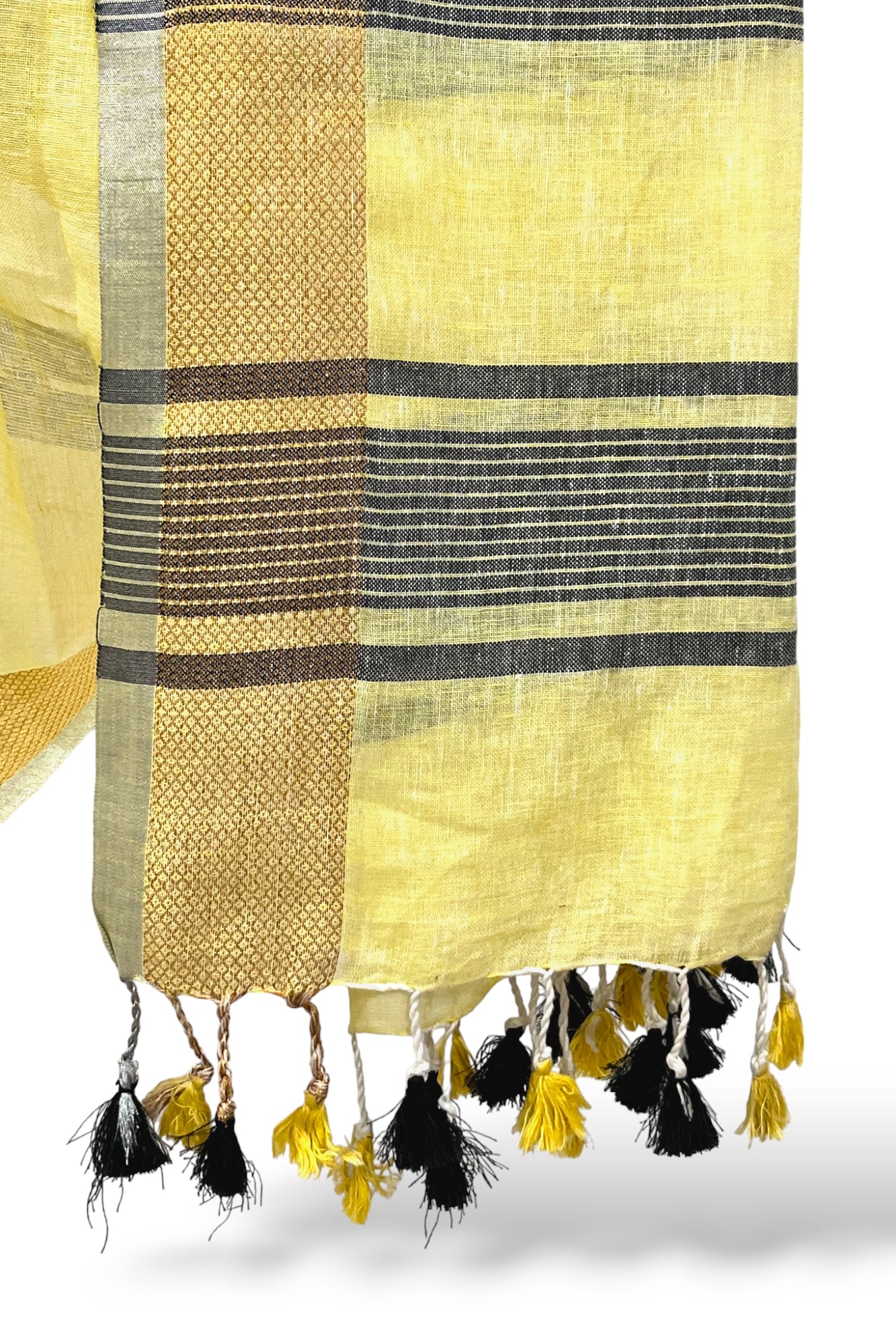 pale yellow dobby woven pure linen saree - linenworldonline.in