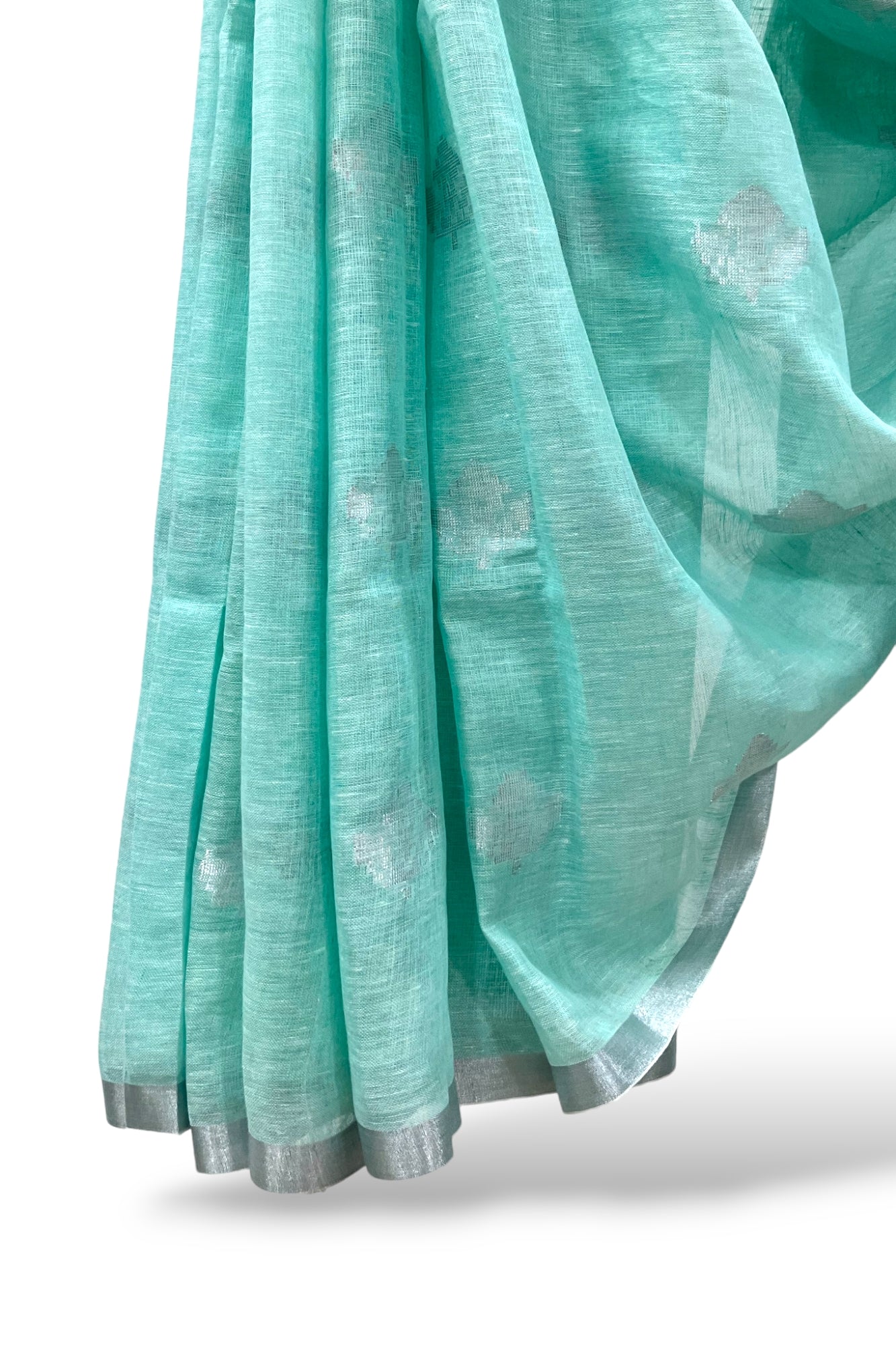 aqua blue dobby woven pure linen saree - linenworldonline.in