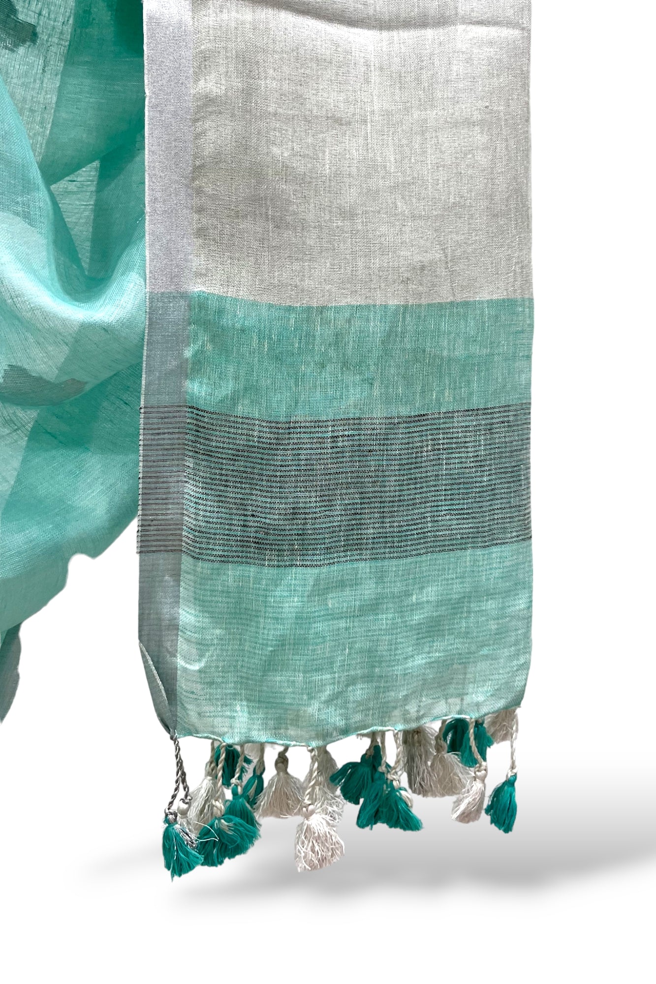 aqua blue dobby woven pure linen saree - linenworldonline.in