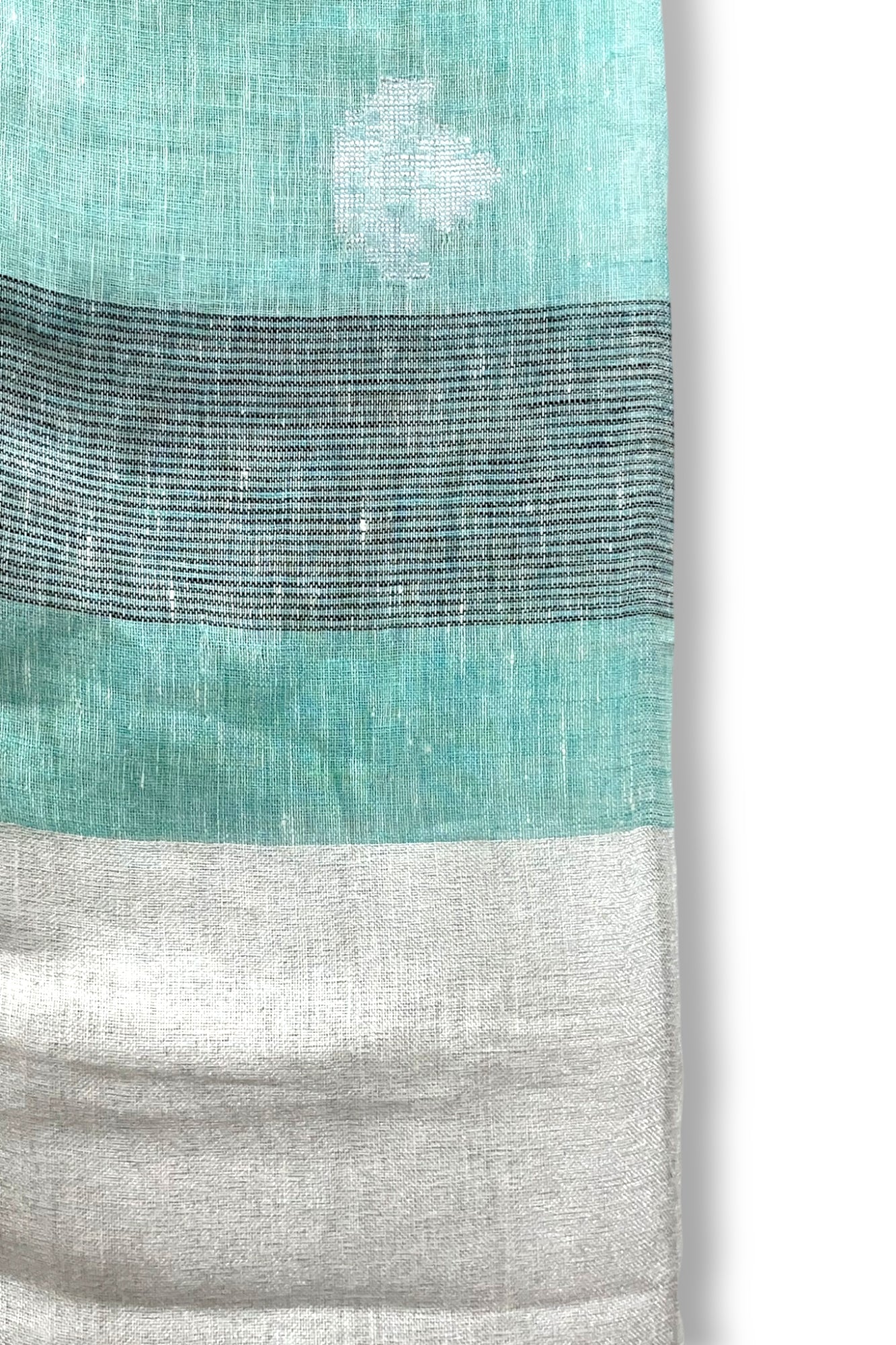 aqua blue dobby woven pure linen saree - linenworldonline.in