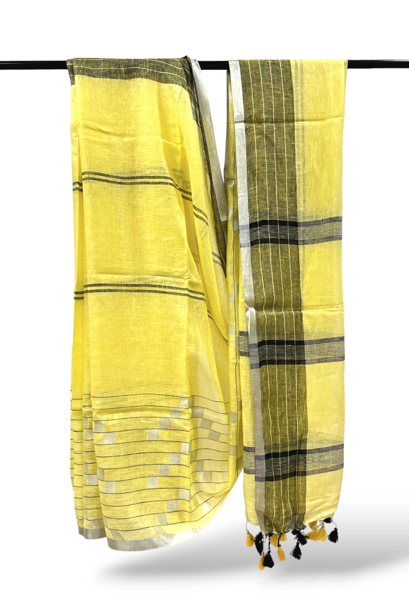 yellow dobby woven pure linen saree - linenworldonline.in