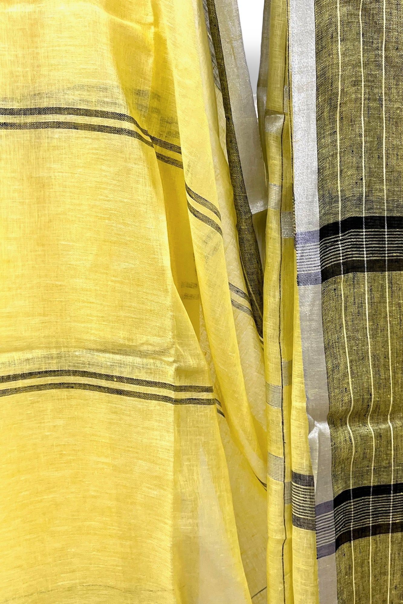 yellow dobby woven pure linen saree - linenworldonline.in