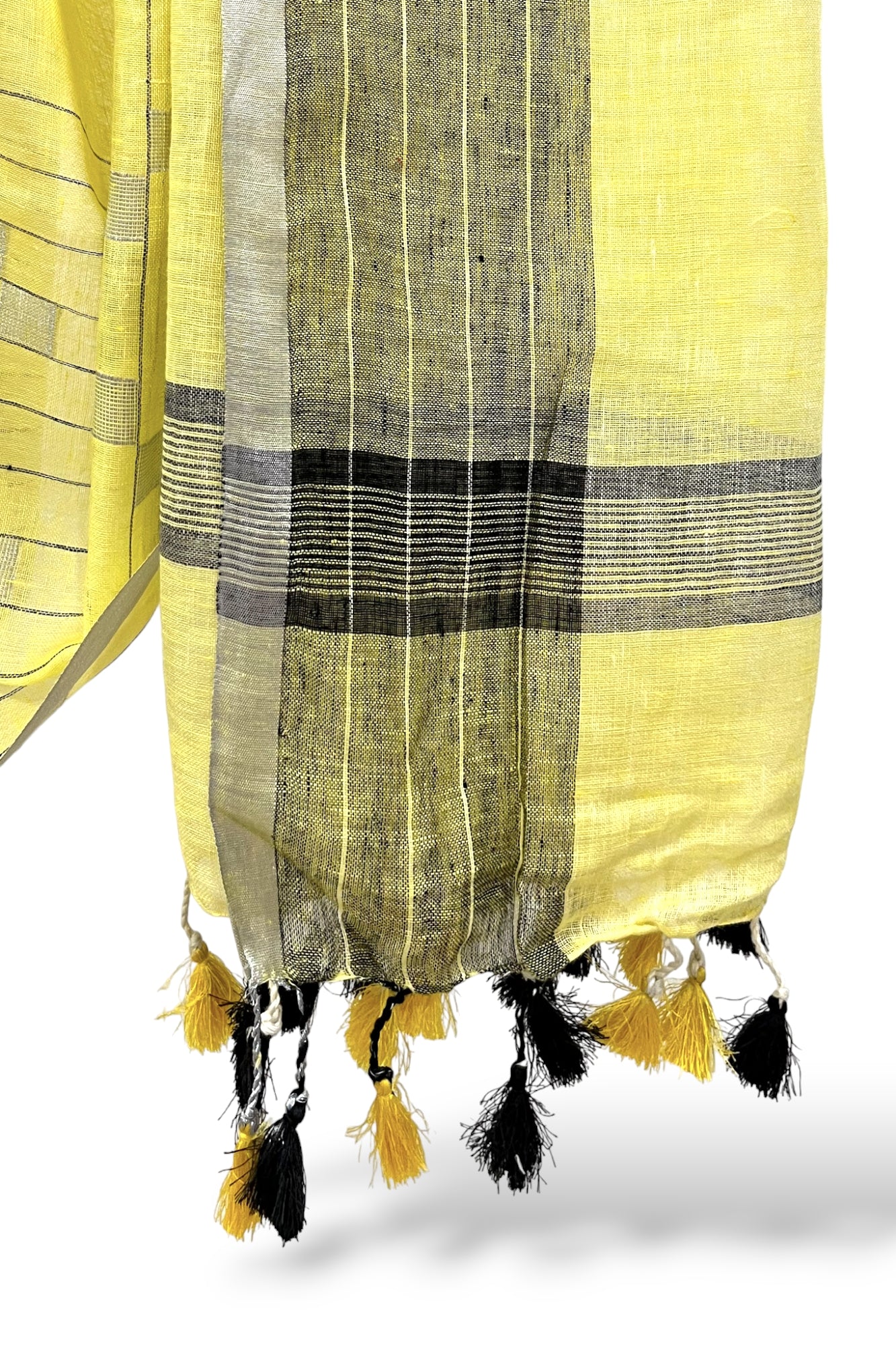 yellow dobby woven pure linen saree - linenworldonline.in