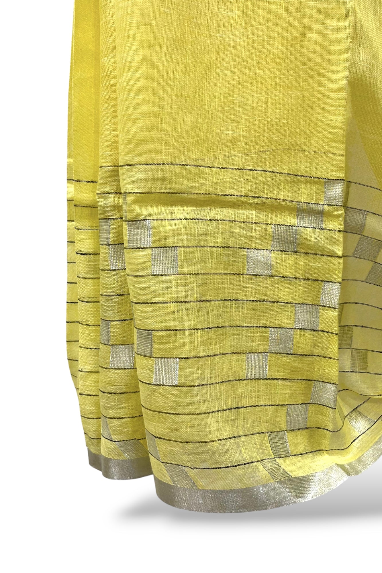 yellow dobby woven pure linen saree - linenworldonline.in