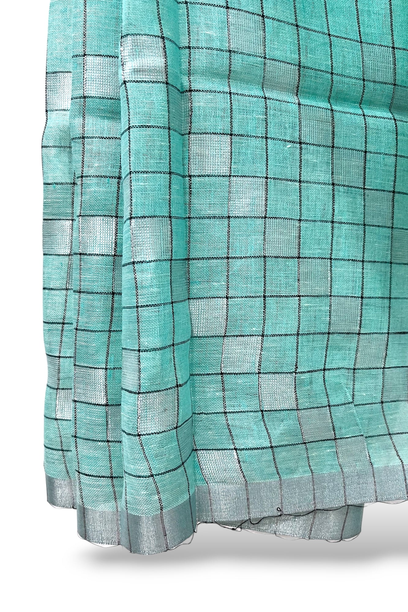 aqua blue dobby woven pure linen saree - linenworldonline.in