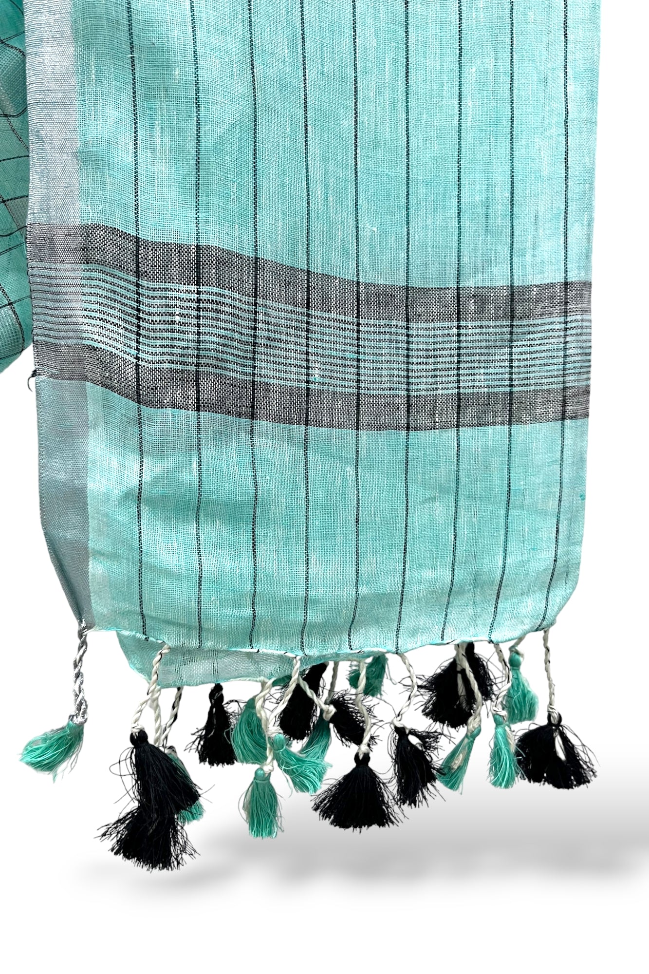 aqua blue dobby woven pure linen saree - linenworldonline.in